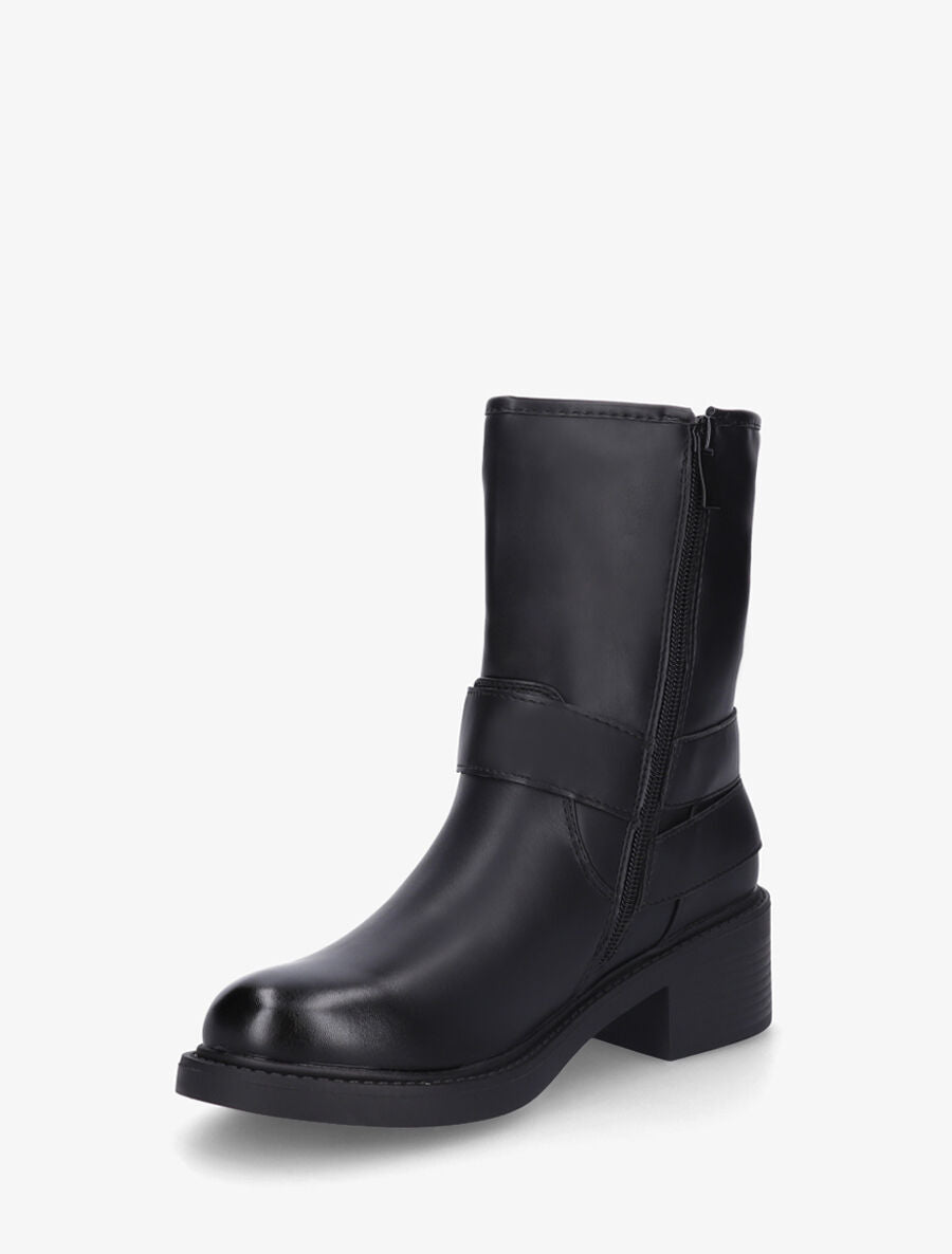 Bottines montantes en simili à boucles - Noir - 3