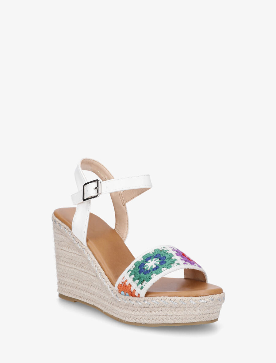 Sandales compensées à bride imprimé floral - Blanc - 2