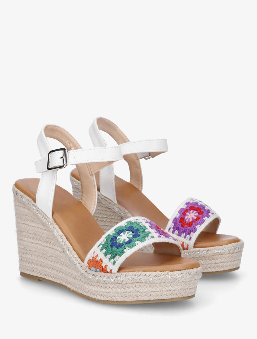 Sandales compensées à bride imprimé floral - Blanc - 4