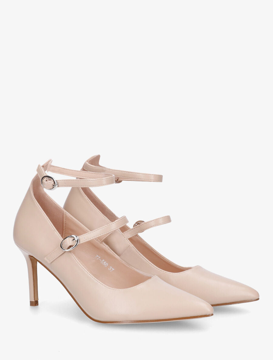 Escarpins en simili à double brides - Beige foncé - 4