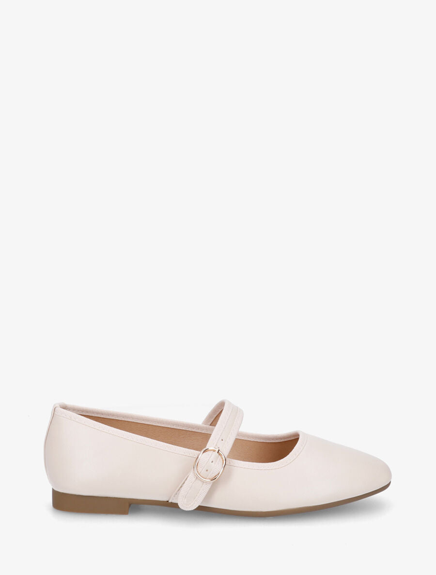 Ballerines en simili à bride à boucle - Beige - 1