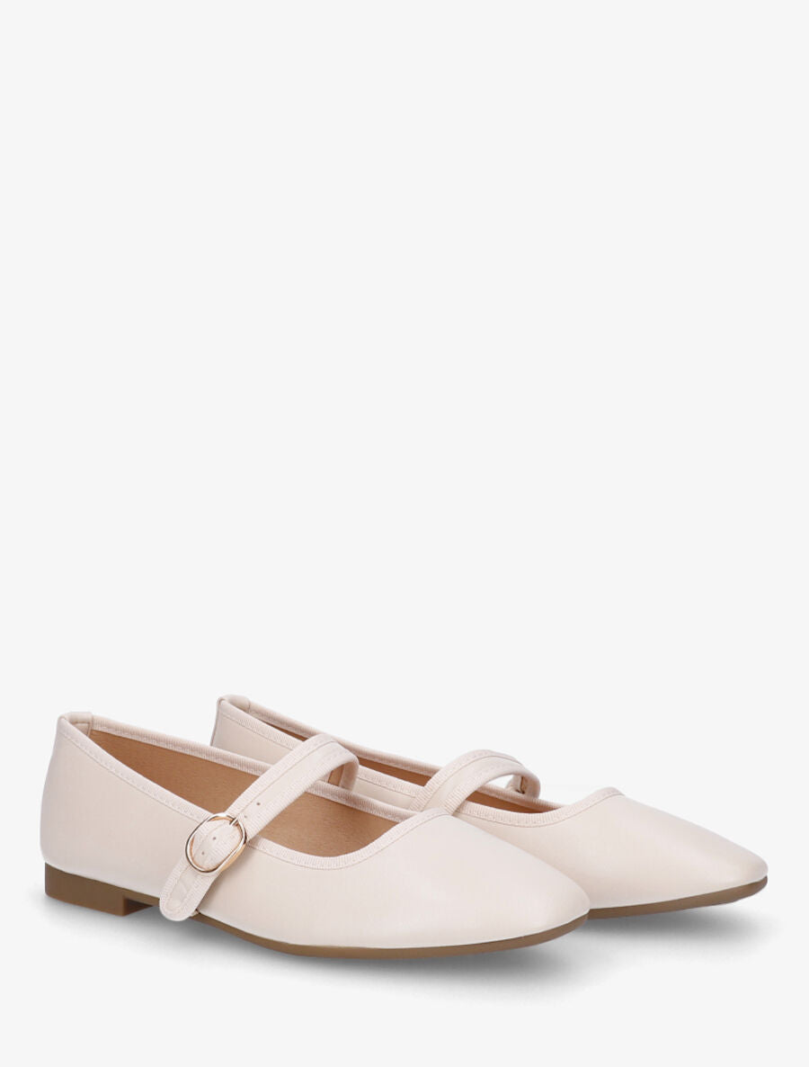 Ballerines en simili à bride à boucle - Beige - 4