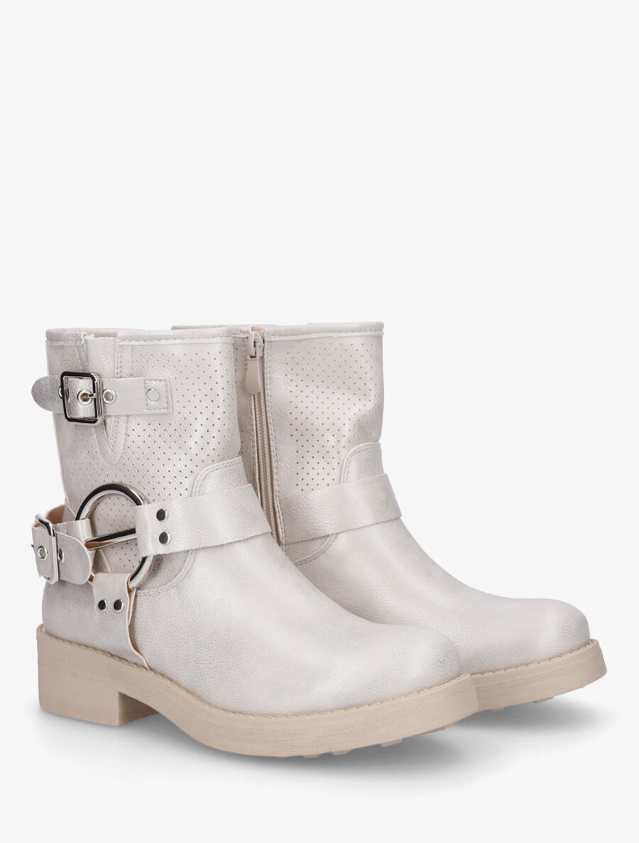 Bottines en simili nacré à quartier ajouré et boucles - Argent - 4