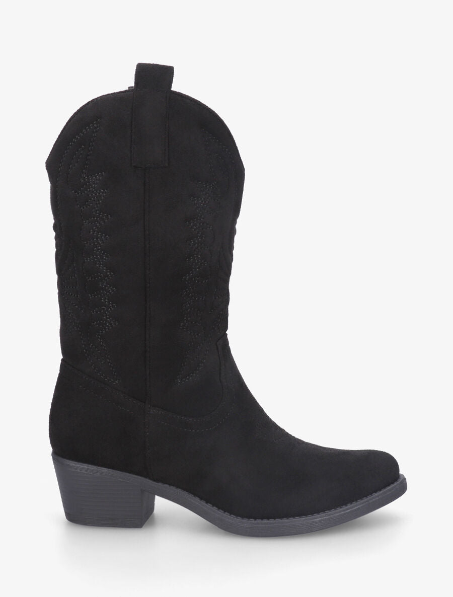 Bottines en suédine style santiags - Noir - 1