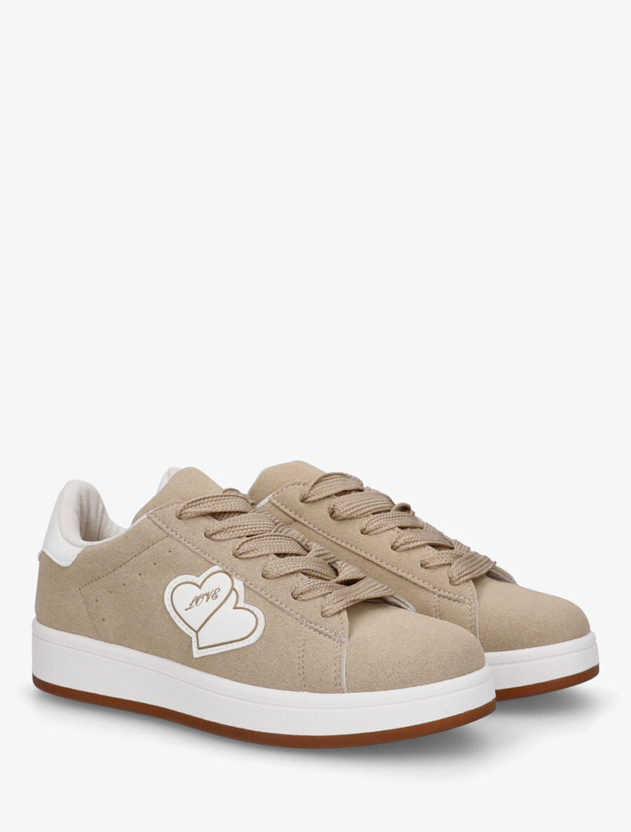 Sneakers en suédine à flocage - Taupe - 4
