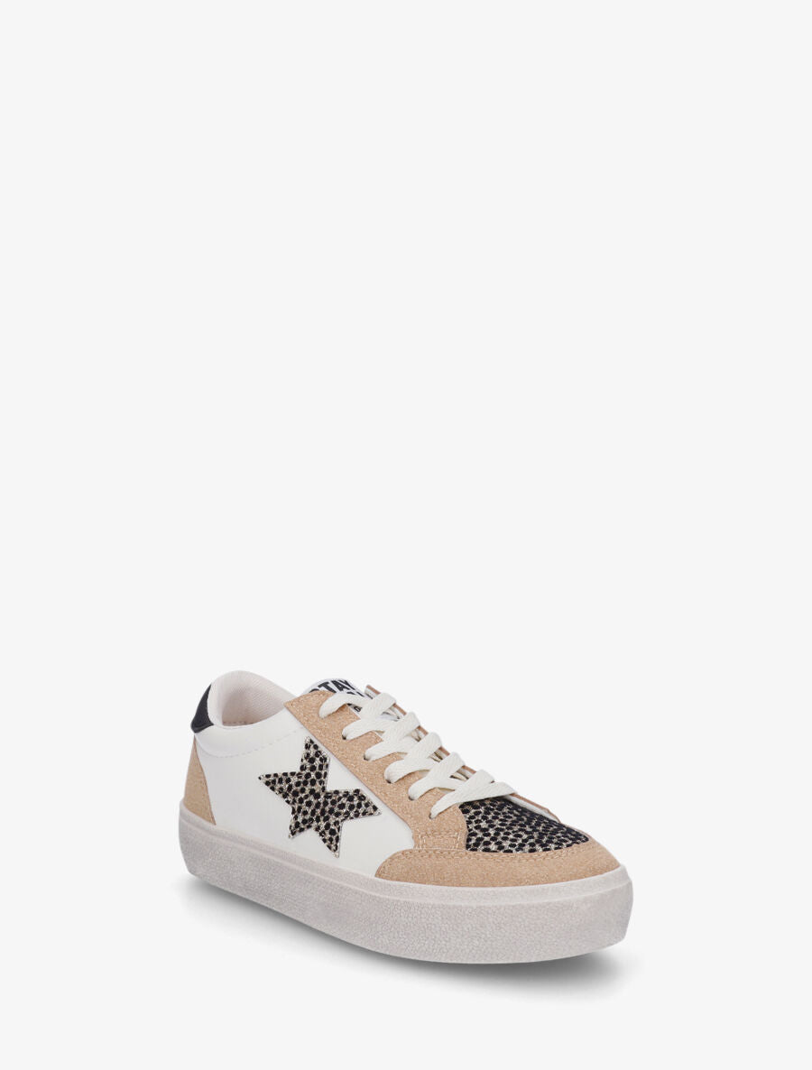 Sneakers bimatière et étoile incrustée - Camel - 2