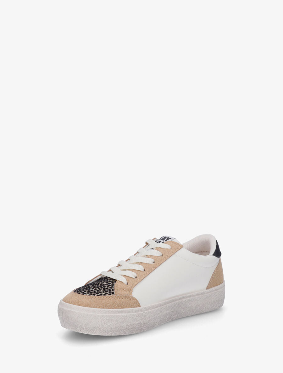 Sneakers bimatière et étoile incrustée - Camel - 3