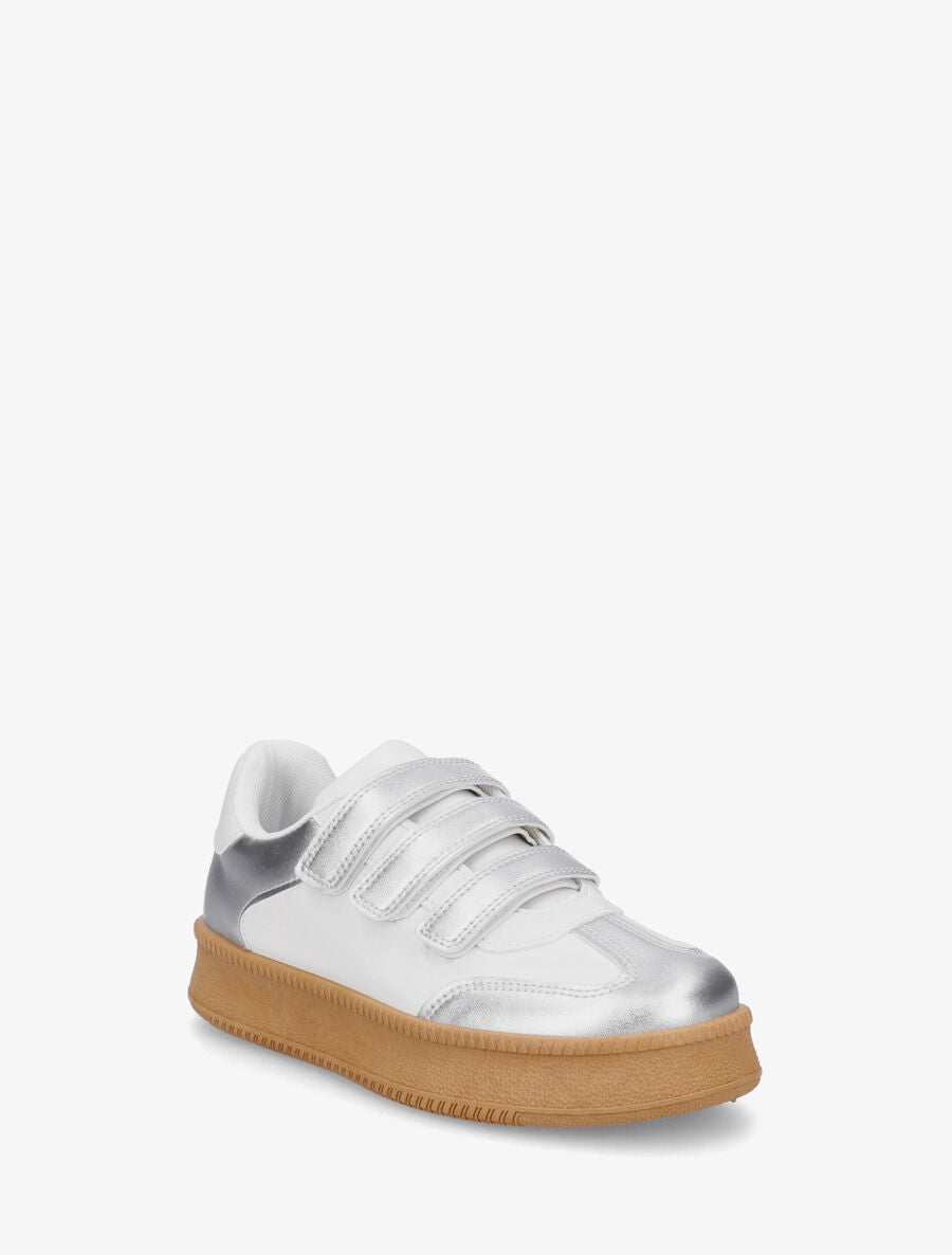 Sneakers bicolore à scratch - Argent - 2