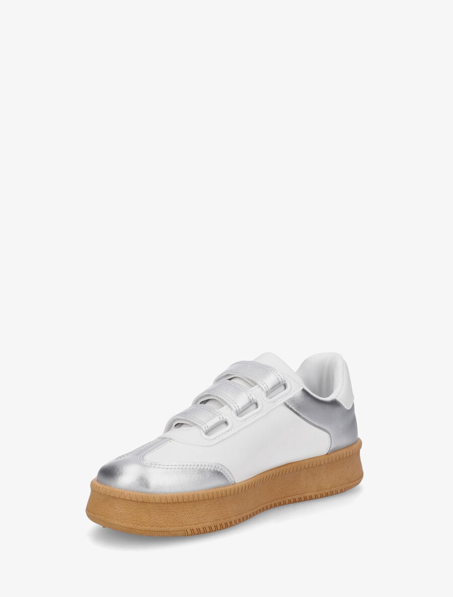 Sneakers bicolore à scratch - Argent - 3