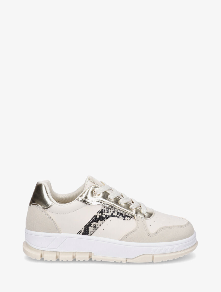 Sneakers en simili à bandes imprimé python - Beige - 1