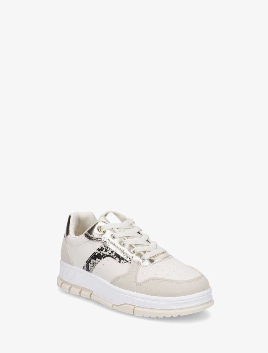 Sneakers en simili à bandes imprimé python - Beige - 2