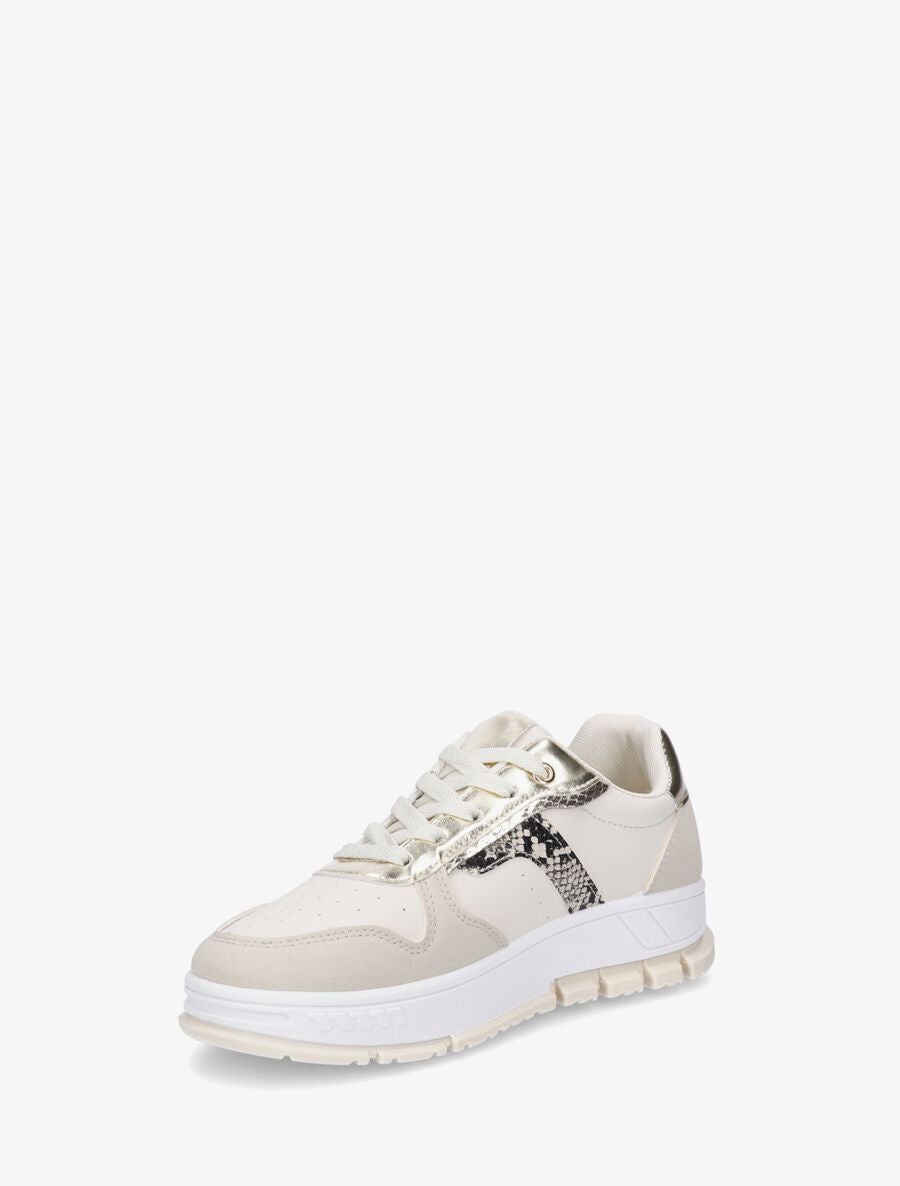 Sneakers en simili à bandes imprimé python - Beige - 3