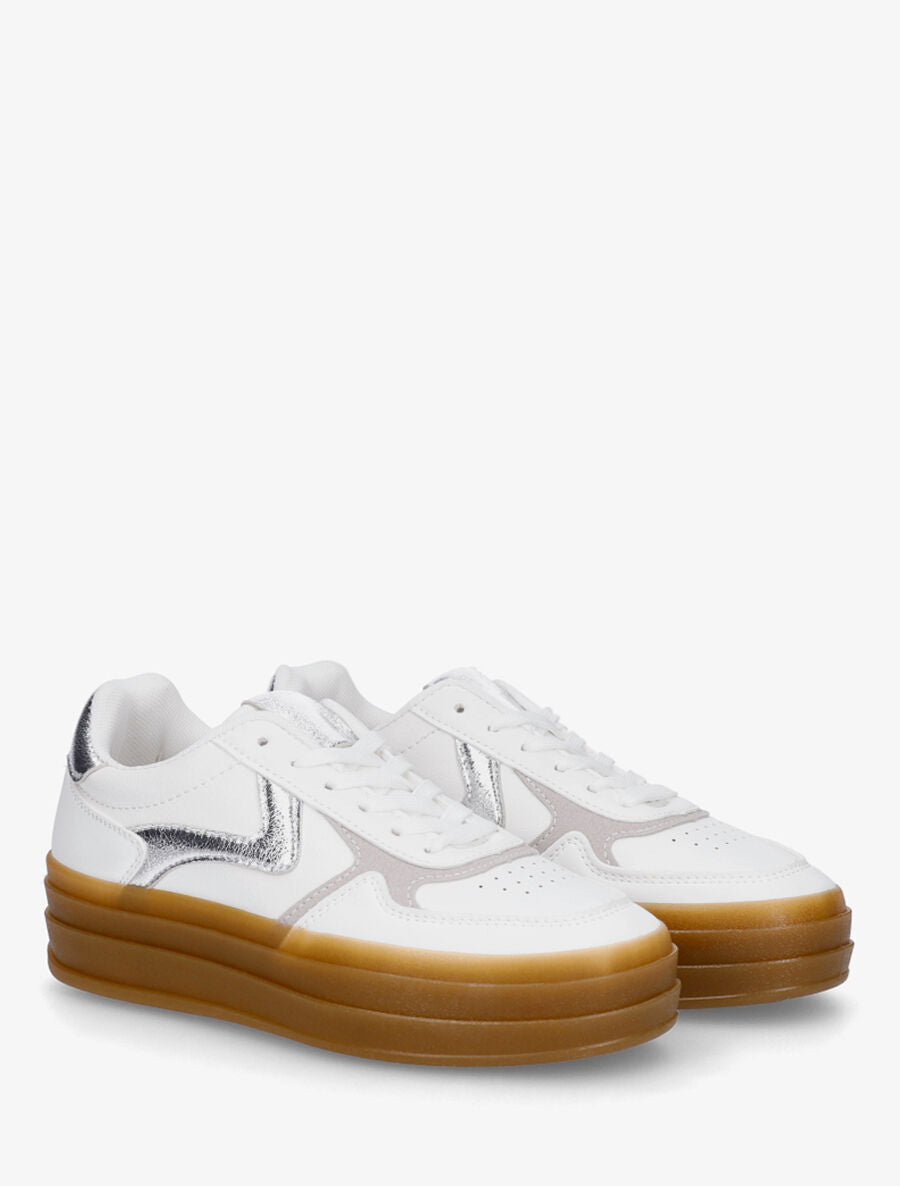 Sneakers à bandes irisées et semelle épaisse - Argent - 4