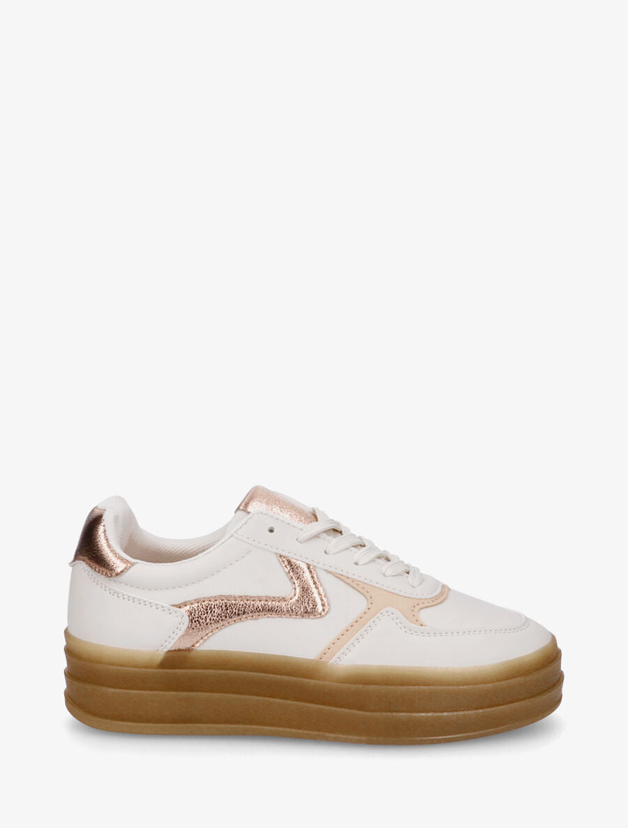Sneakers à bandes irisées et semelle épaisse - Beige - 5