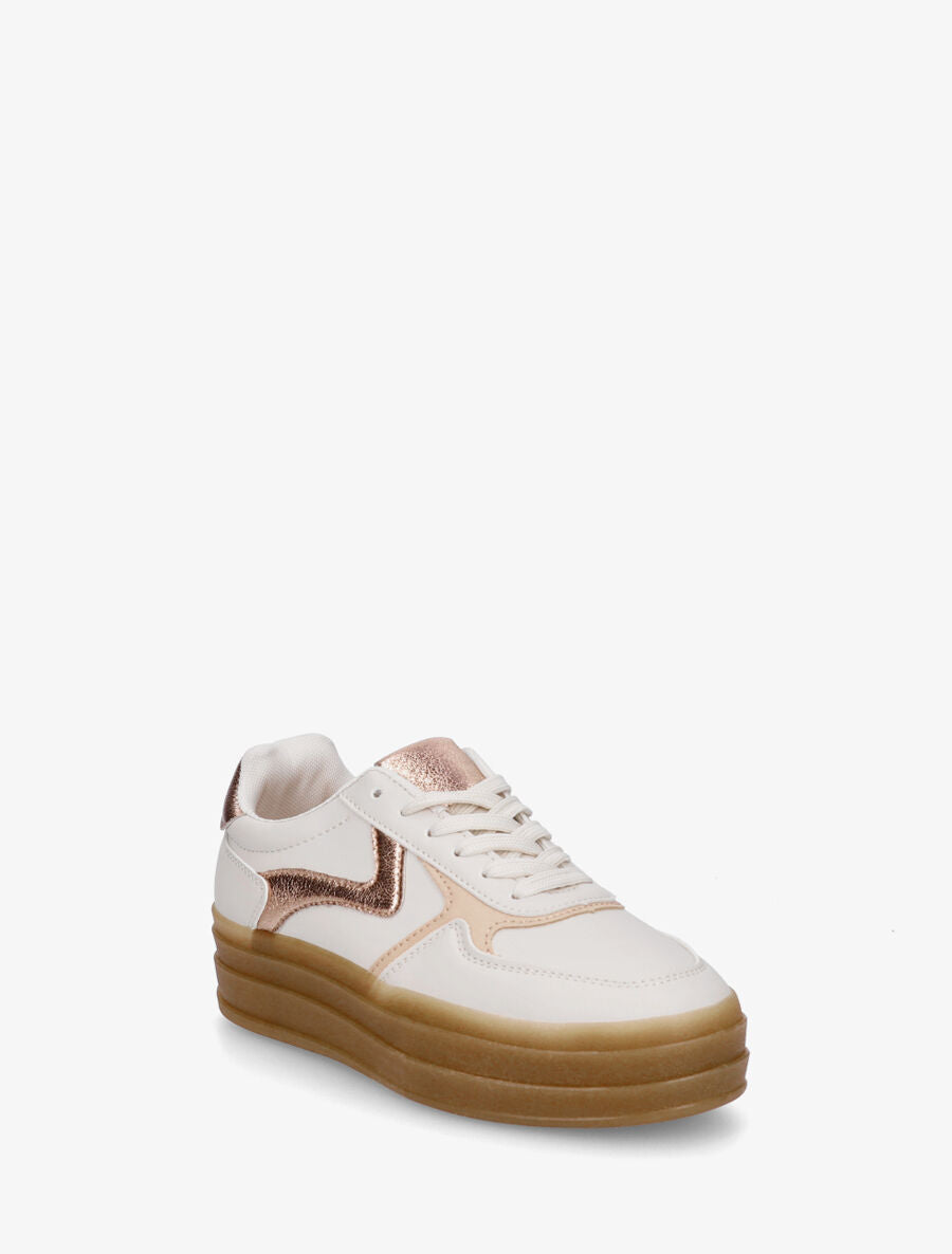 Sneakers à bandes irisées et semelle épaisse - Beige - 2
