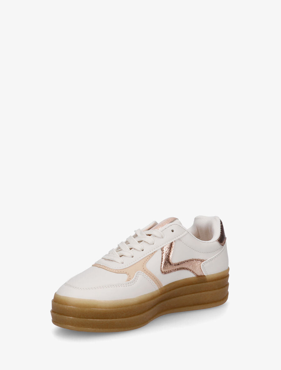 Sneakers à bandes irisées et semelle épaisse - Beige - 3