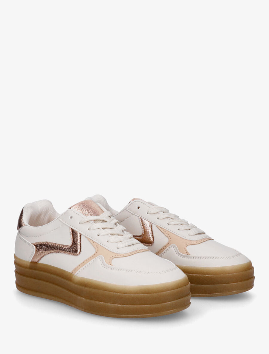 Sneakers à bandes irisées et semelle épaisse - Beige - 4