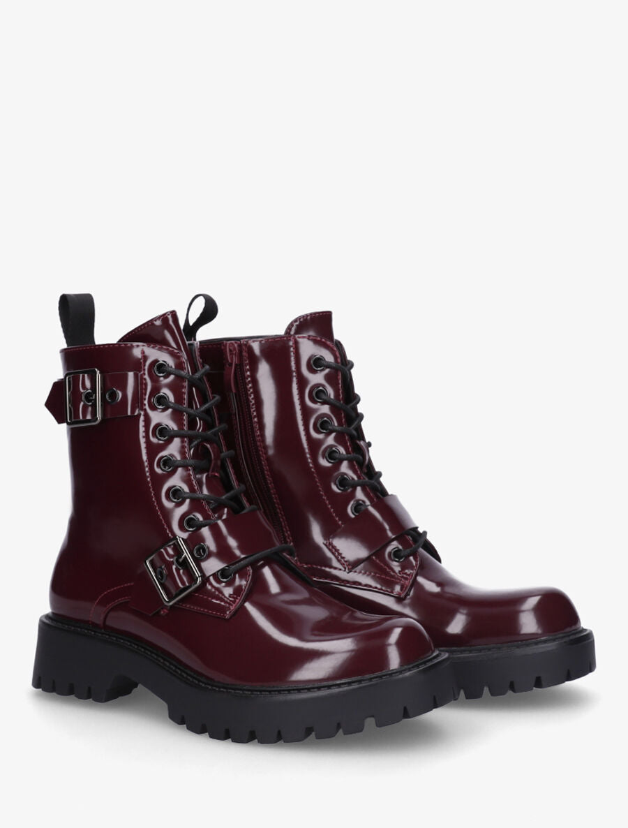 Bottines montantes vernies en simili - Bordeaux - 4