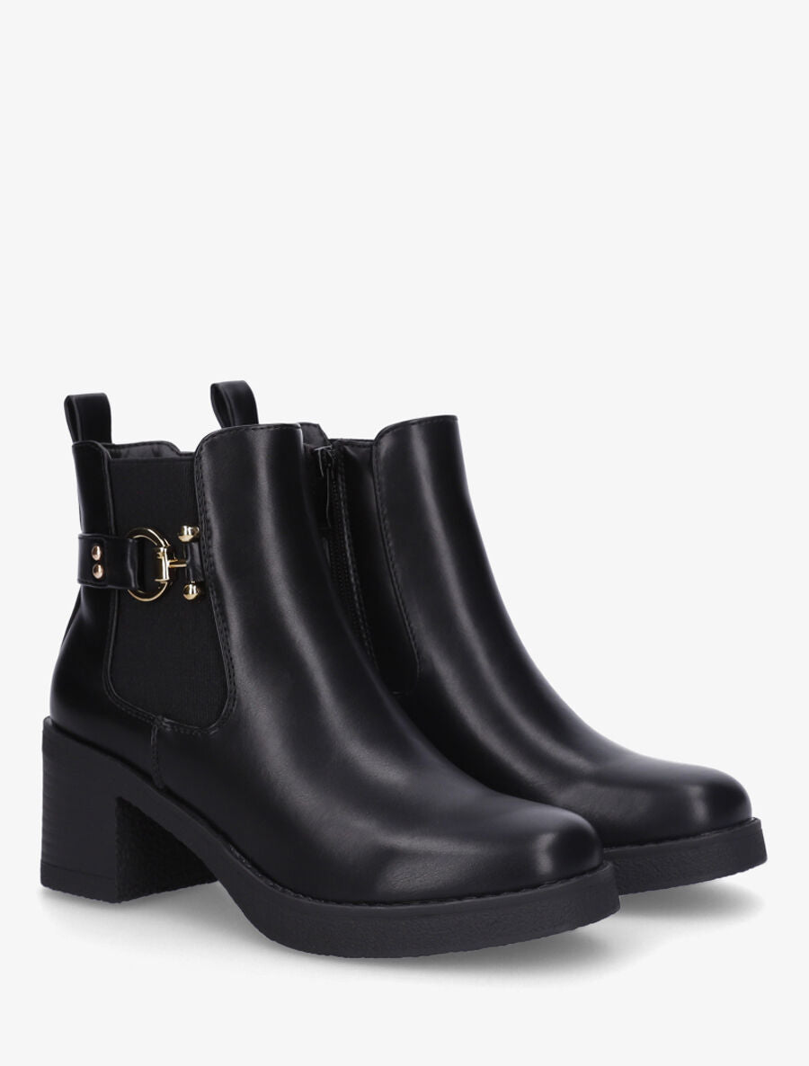 Bottines élastiquées à talon bloc - Noir - 4