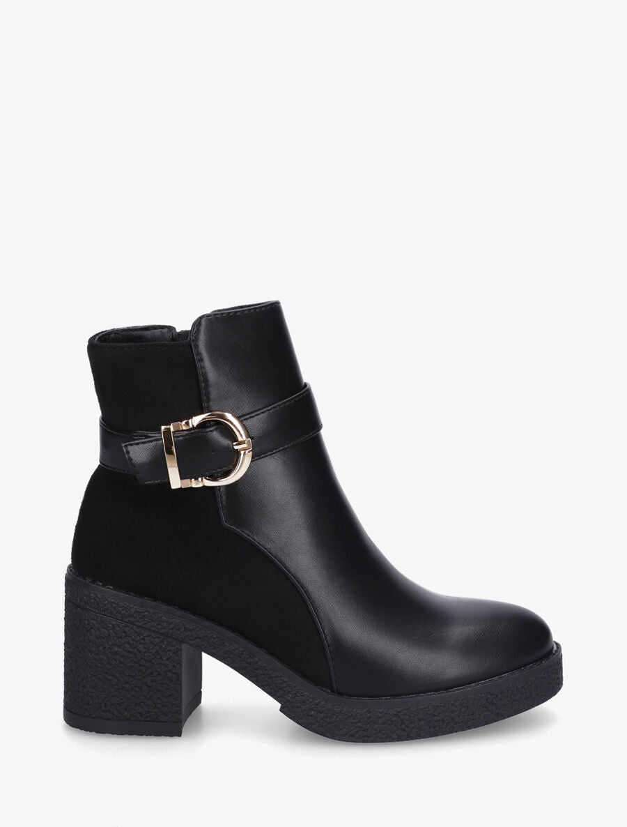 Bottines bi-matière à talon texturé - Noir - 5