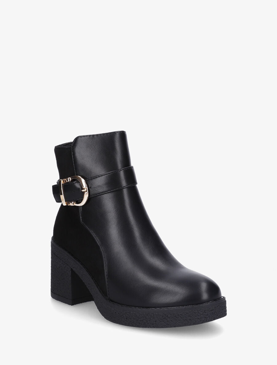 Bottines bi-matière à talon texturé - Noir - 2