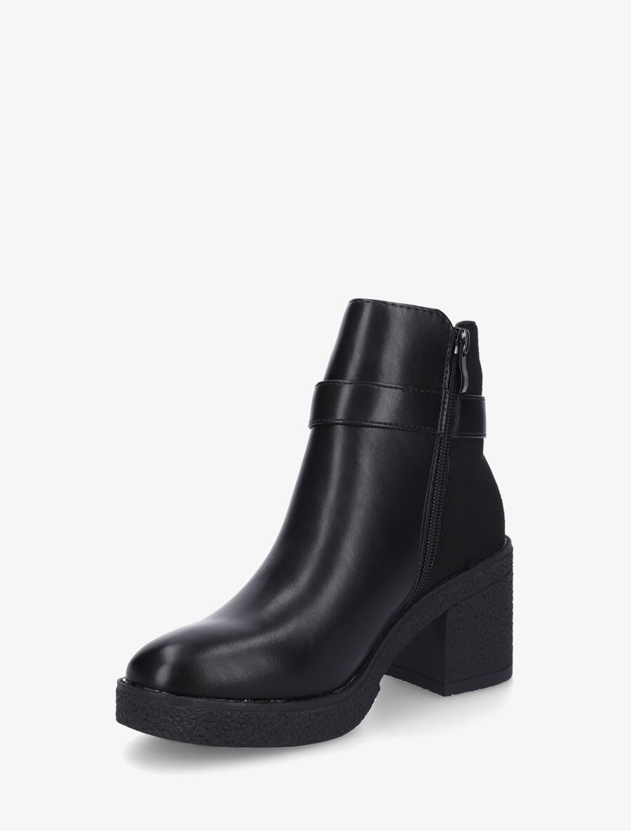Bottines bi-matière à talon texturé - Noir - 3