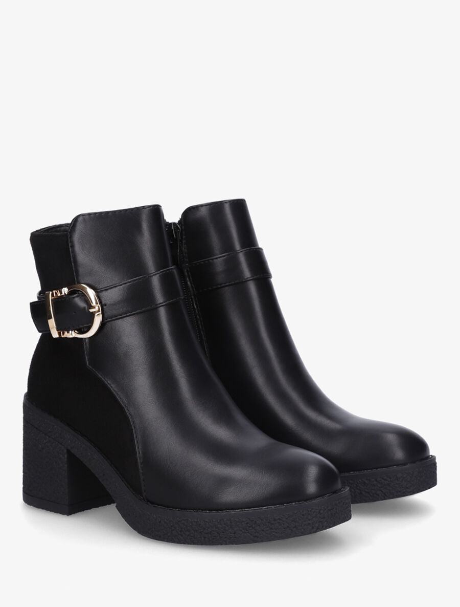 Bottines bi-matière à talon texturé - Noir - 4