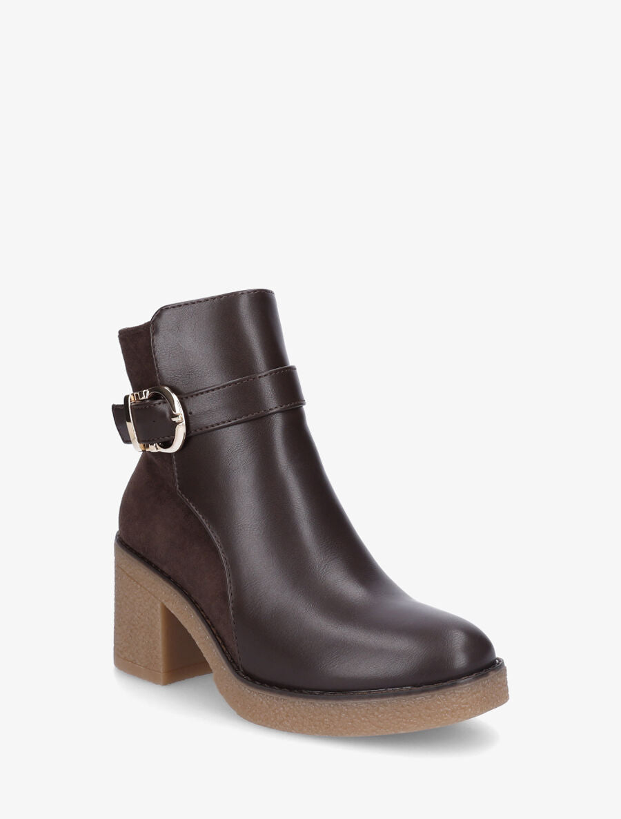 Bottines bi-matière à talon texturé - Marron - 2