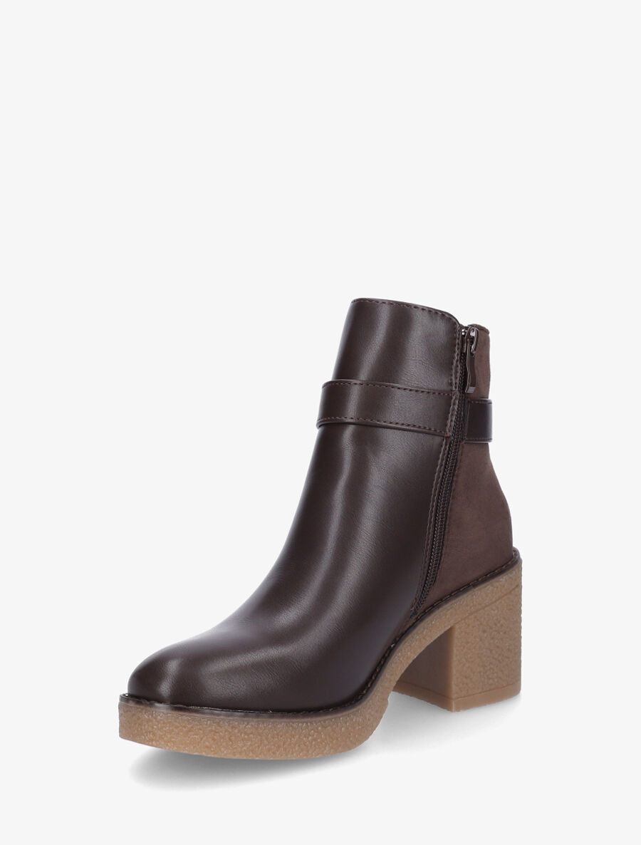 Bottines bi-matière à talon texturé - Marron - 3