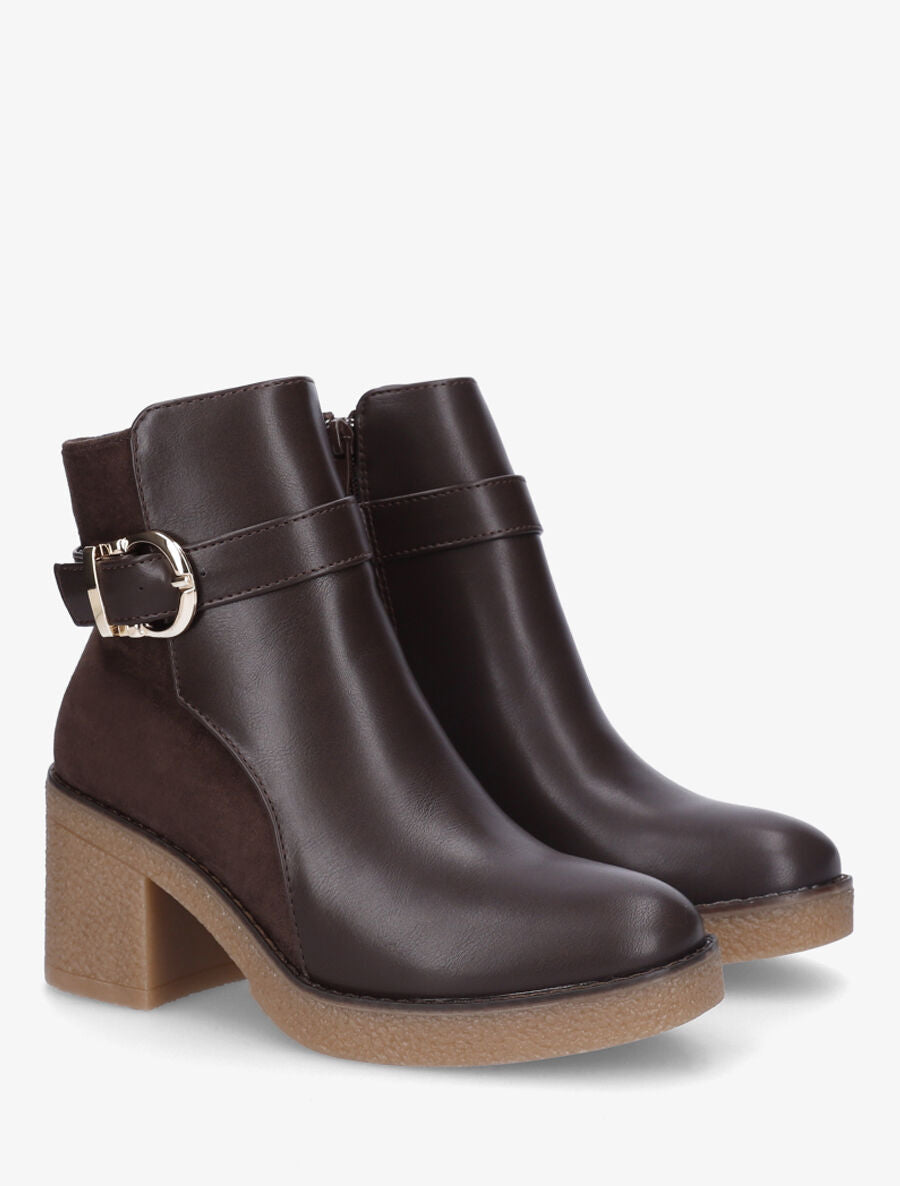Bottines bi-matière à talon texturé - Marron - 4
