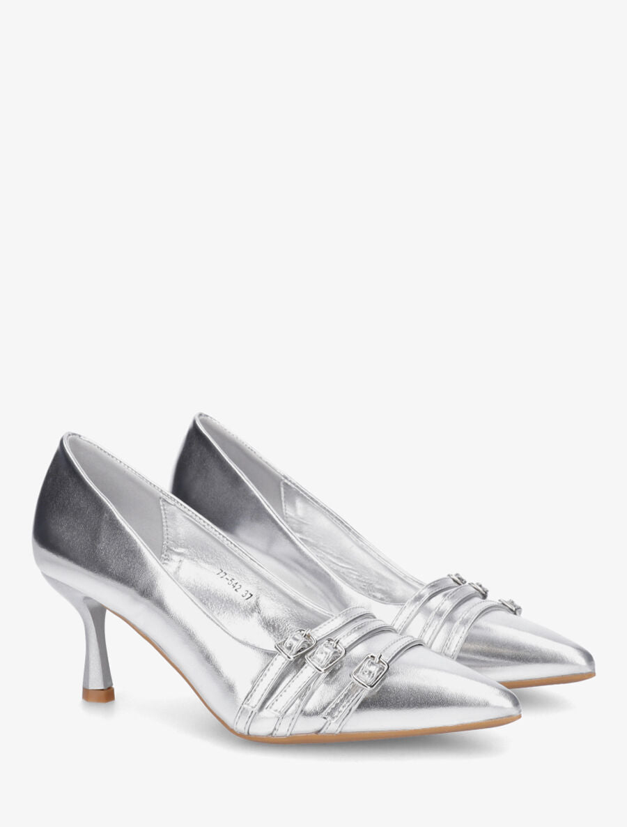 Escarpins en simili à triple boucles décoratives - Argent - 4