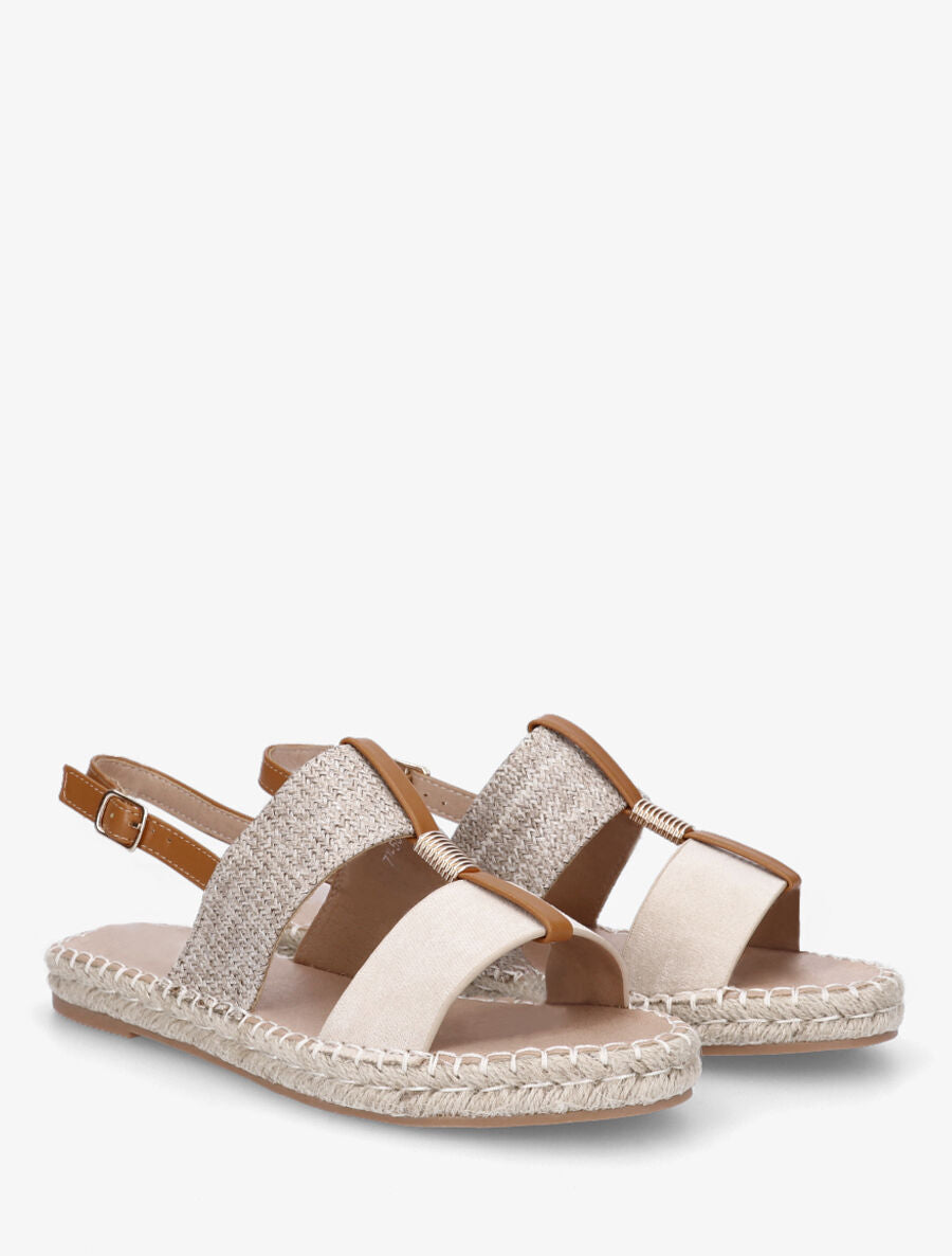 Sandales à ganses simili et effet osier - Beige - 4