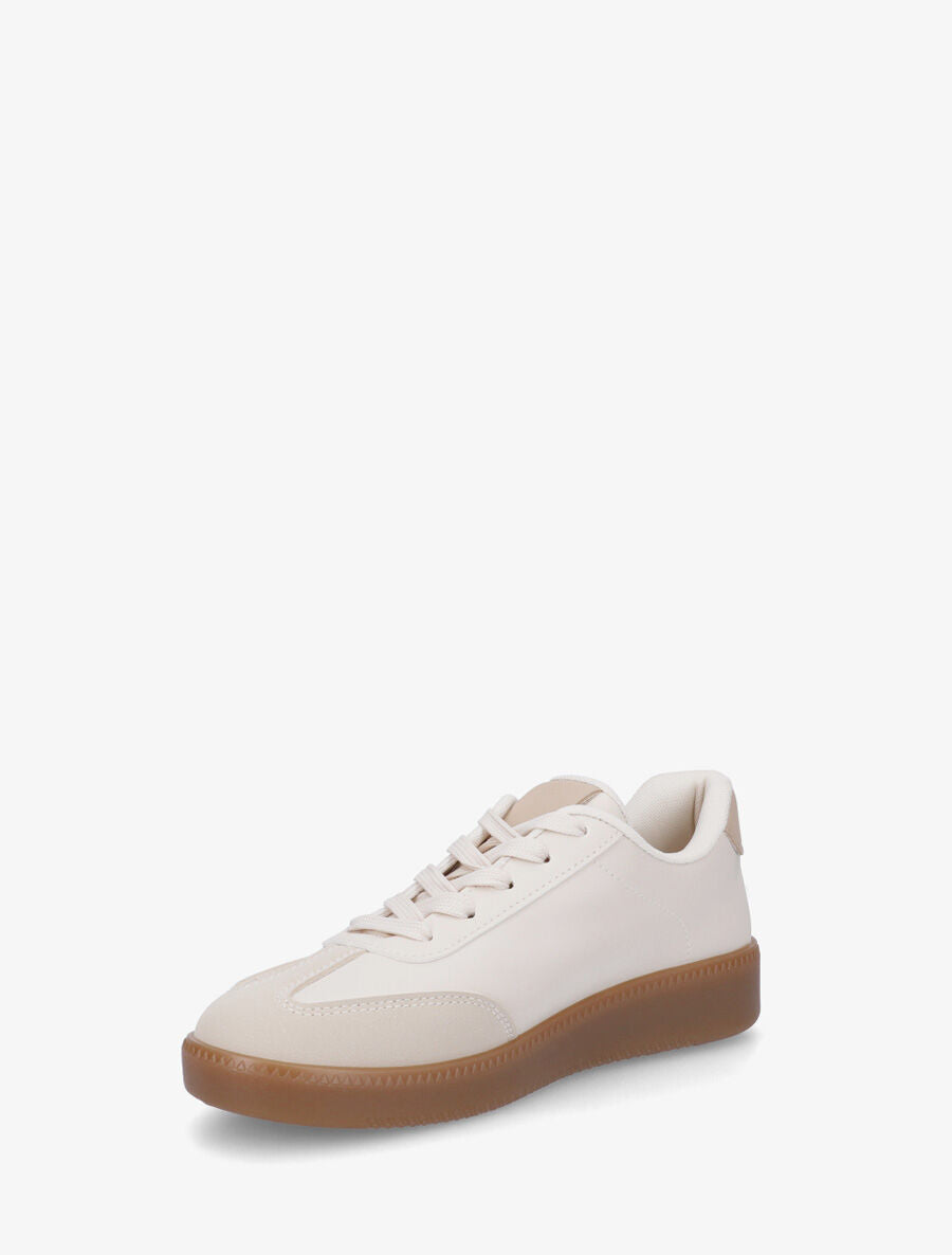 Baskets bimatière à contrefort contrastant - Beige - 3