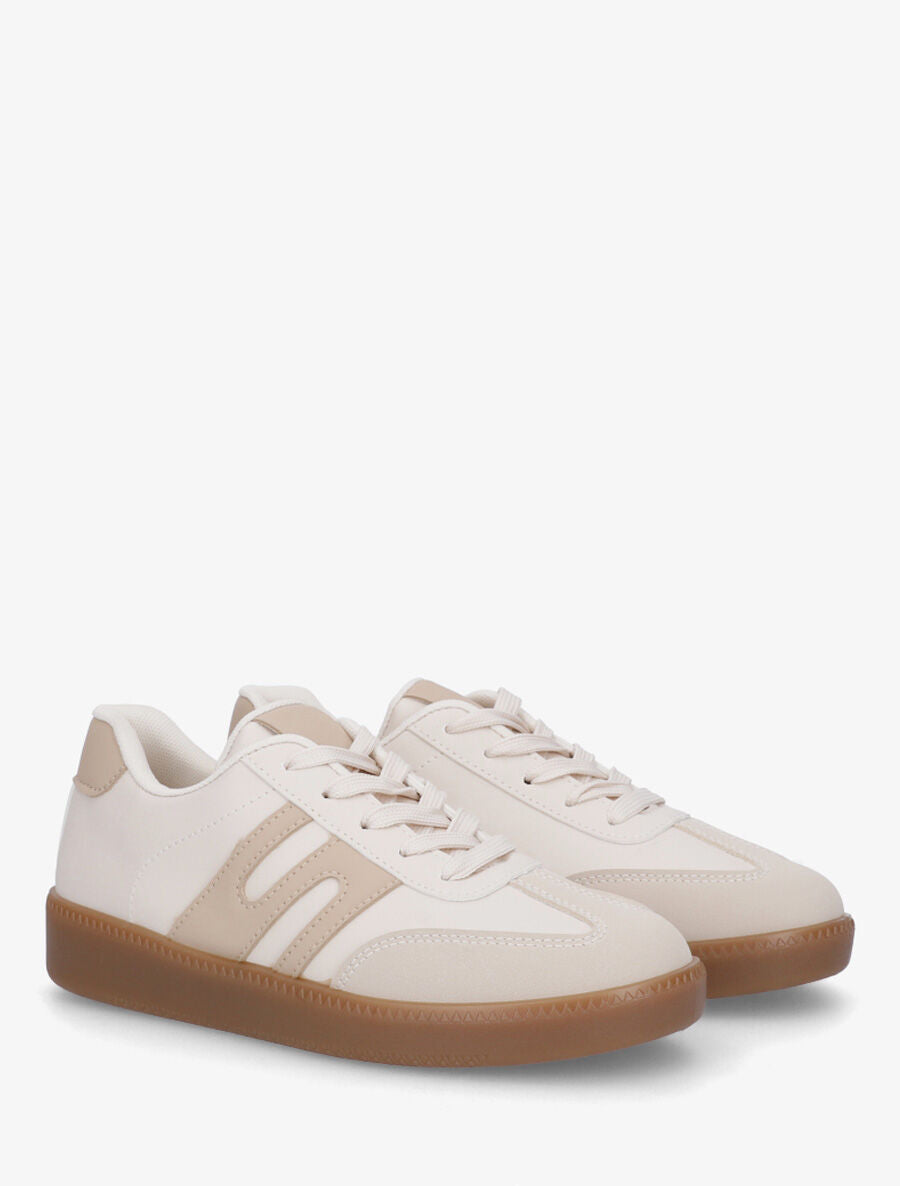 Baskets bimatière à contrefort contrastant - Beige - 4