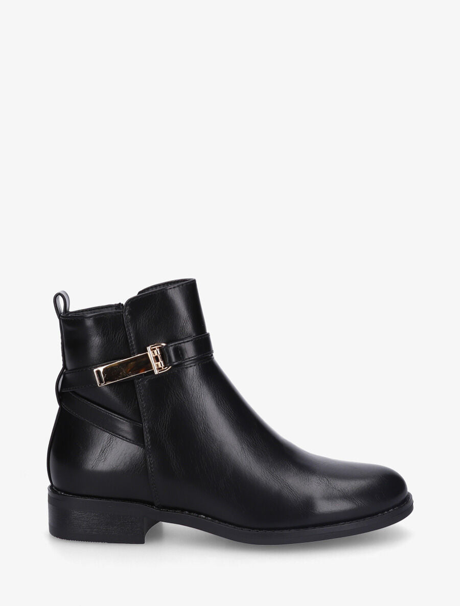 Bottines en simili à sangle dorée - Noir - 5