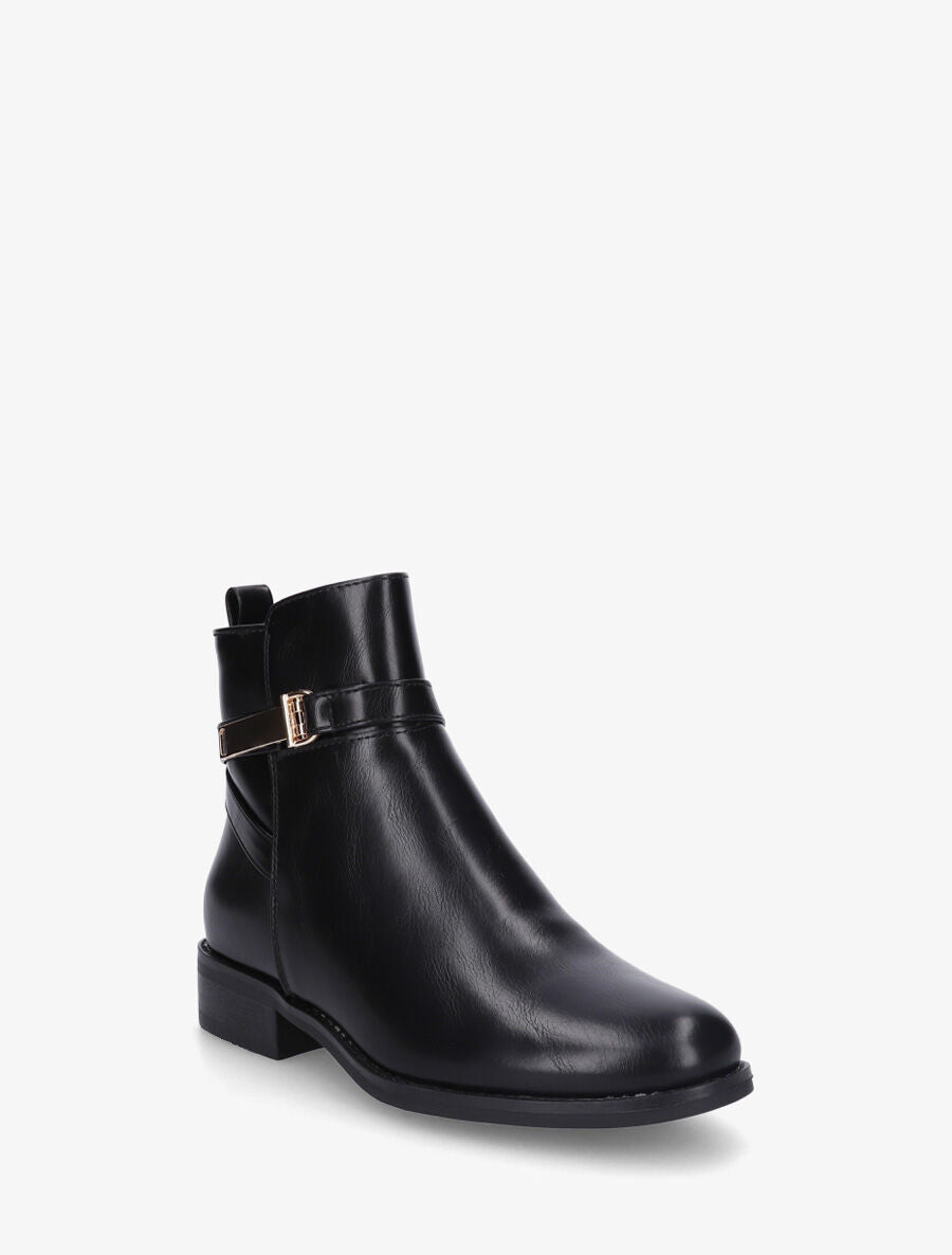 Bottines en simili à sangle dorée - Noir - 2