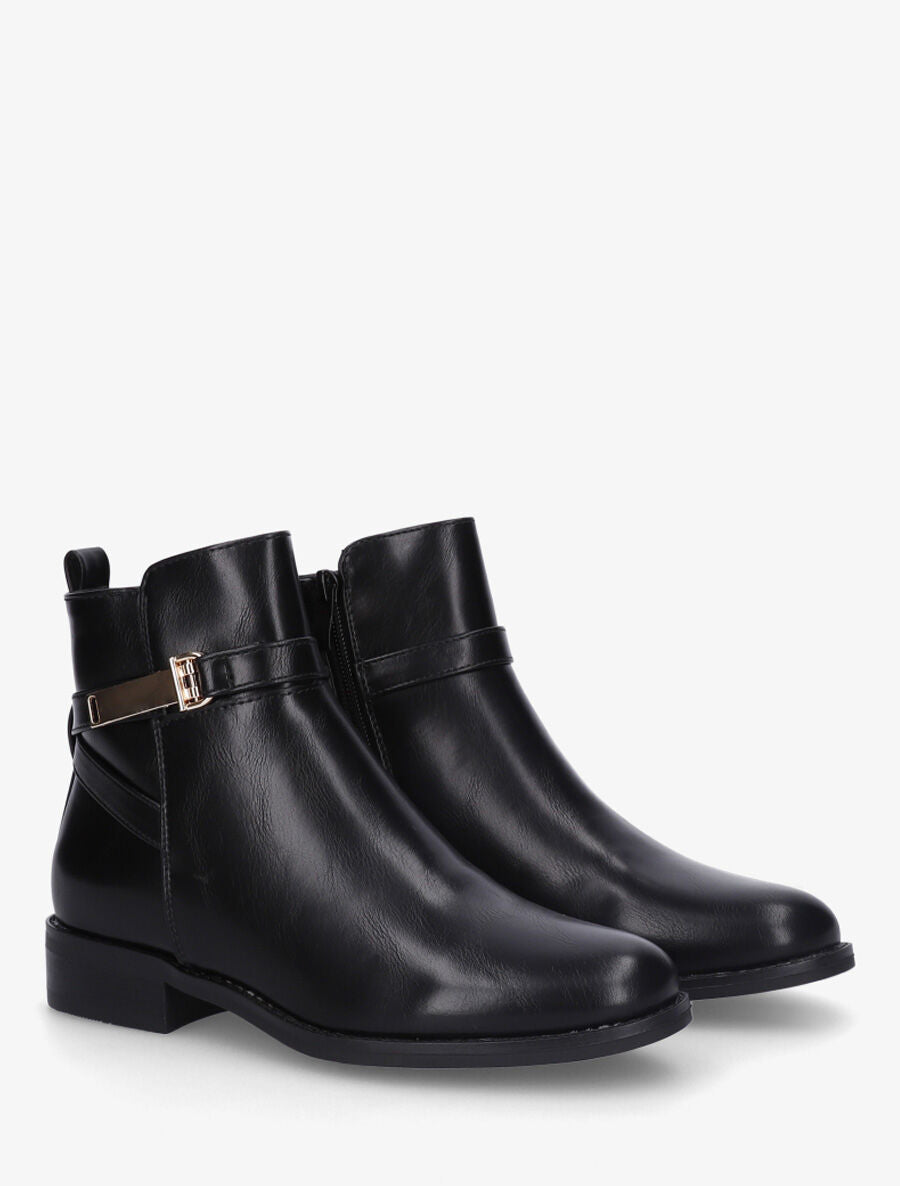 Bottines en simili à sangle dorée - Noir - 4