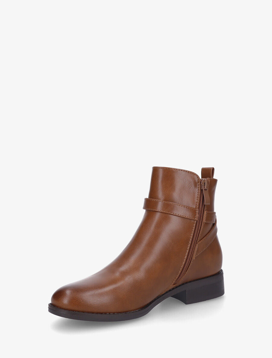 Bottines en simili à sangle dorée - Camel - 3