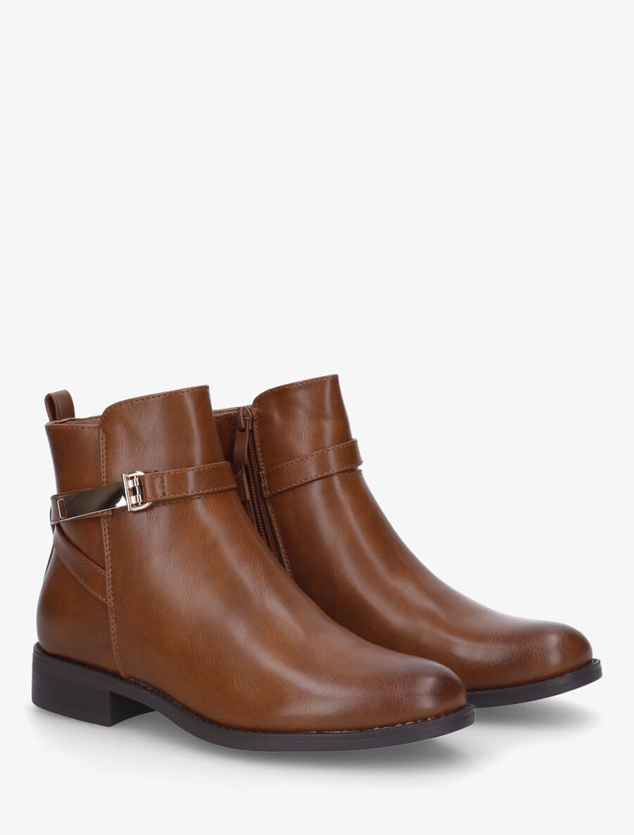 Bottines en simili à sangle dorée - Camel - 4