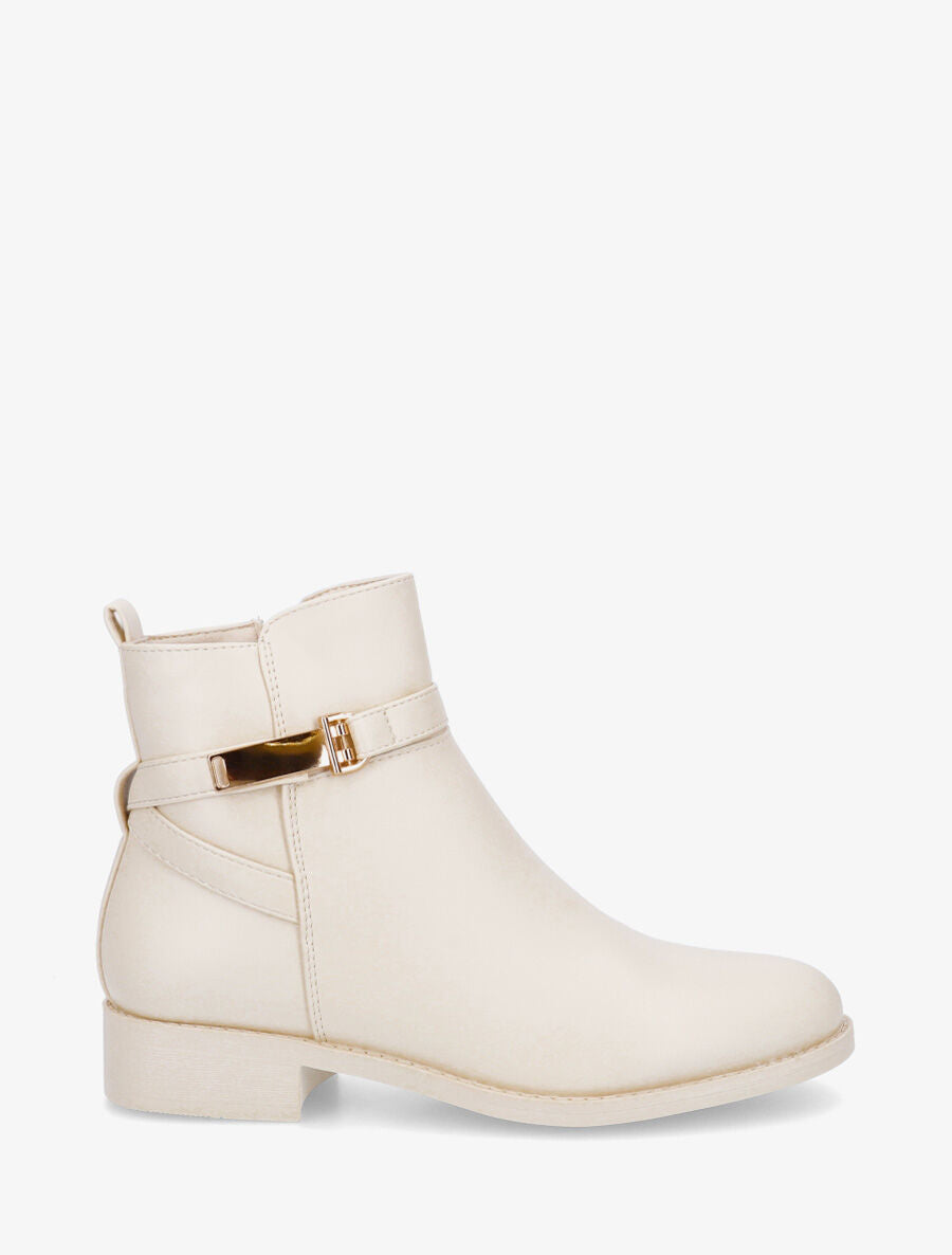 Bottines en simili à sangle dorée - Beige - 5