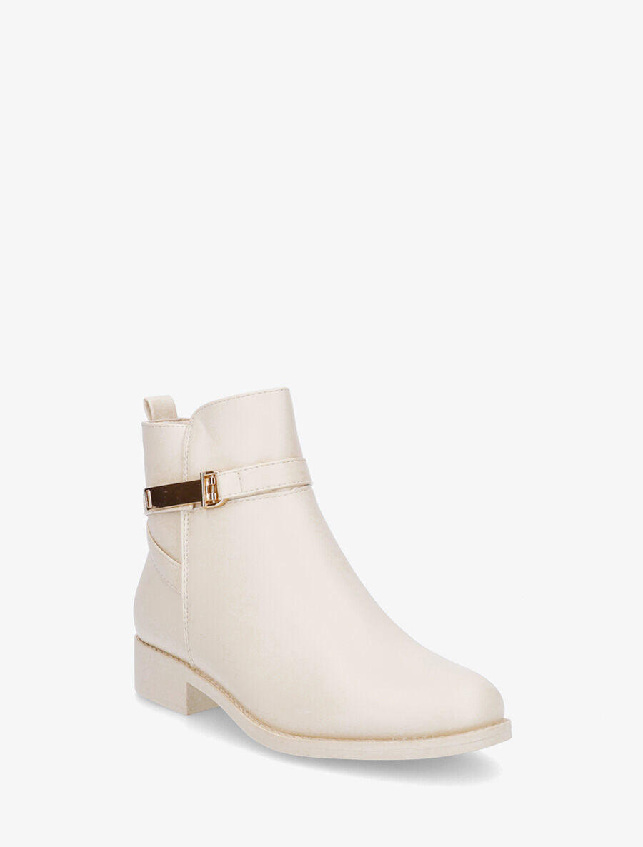 Bottines en simili à sangle dorée - Beige - 2
