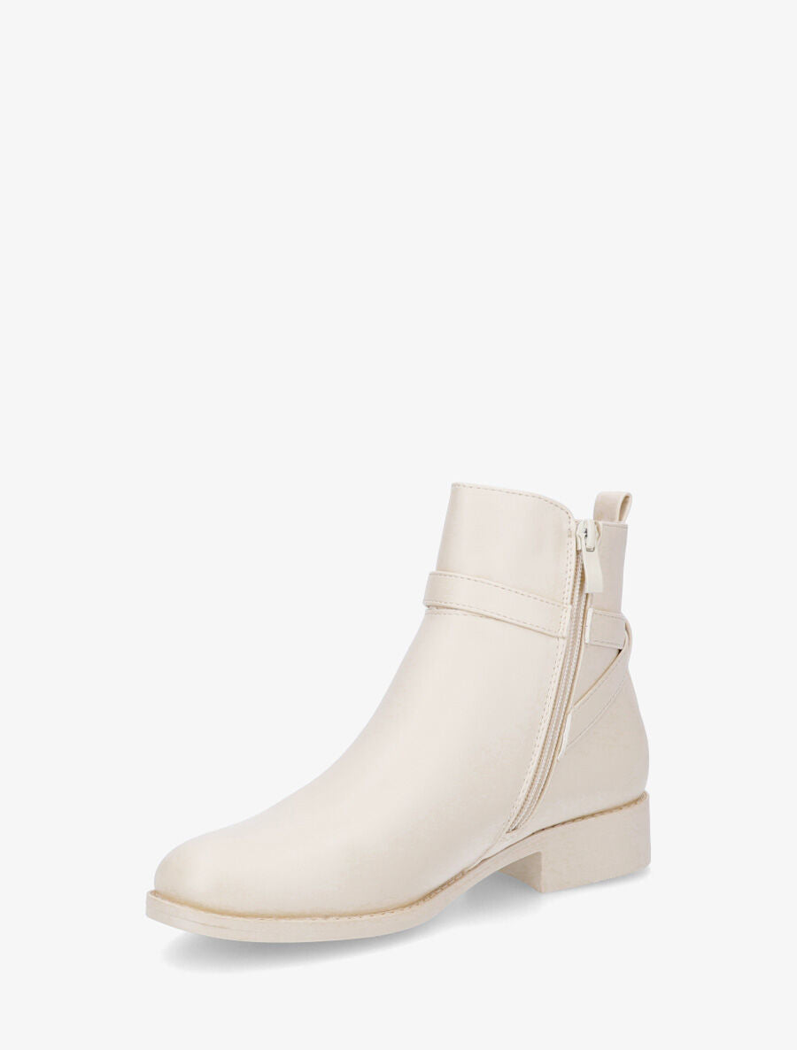 Bottines en simili à sangle dorée - Beige - 3