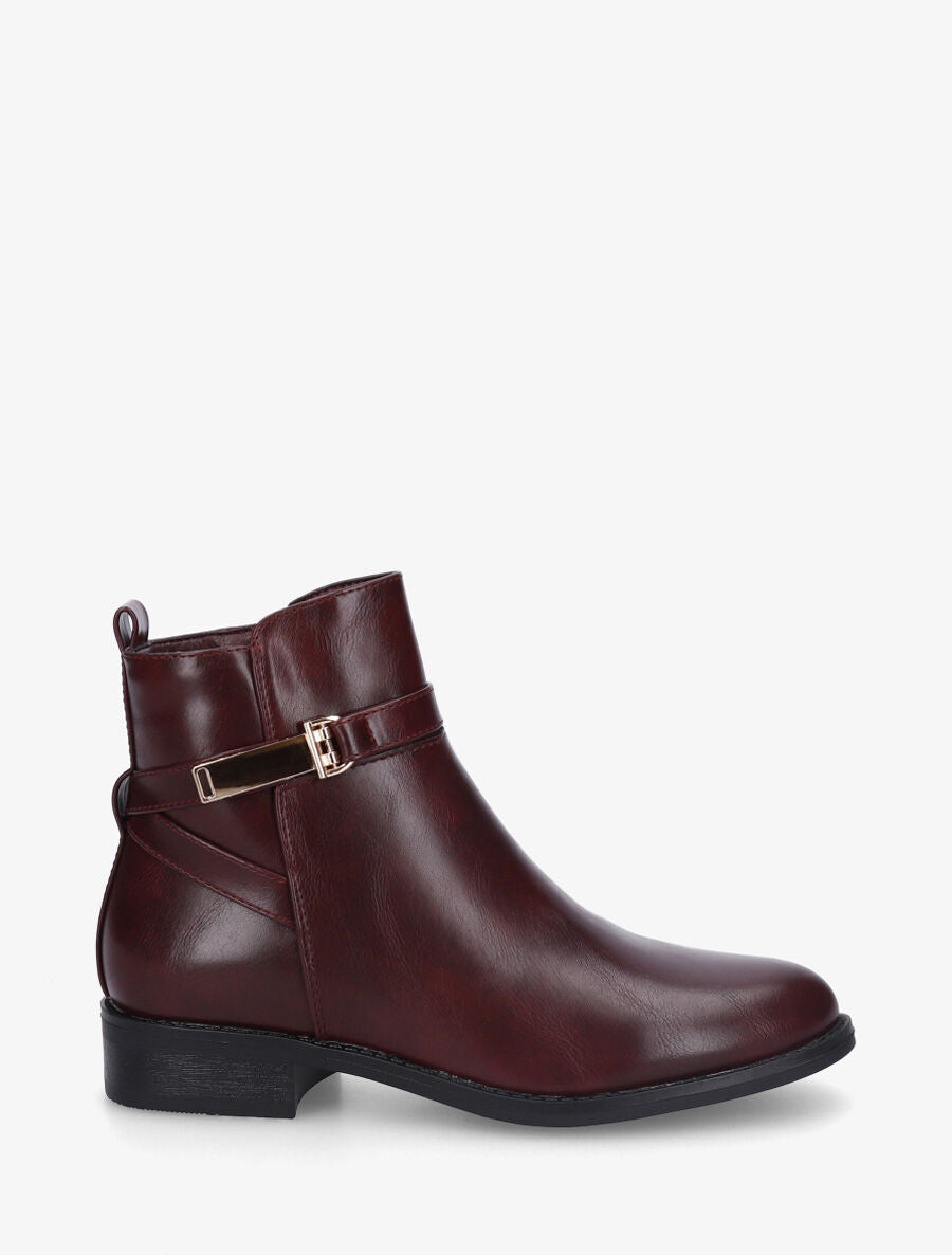 Bottines en simili à sangle dorée - Bordeaux - 1