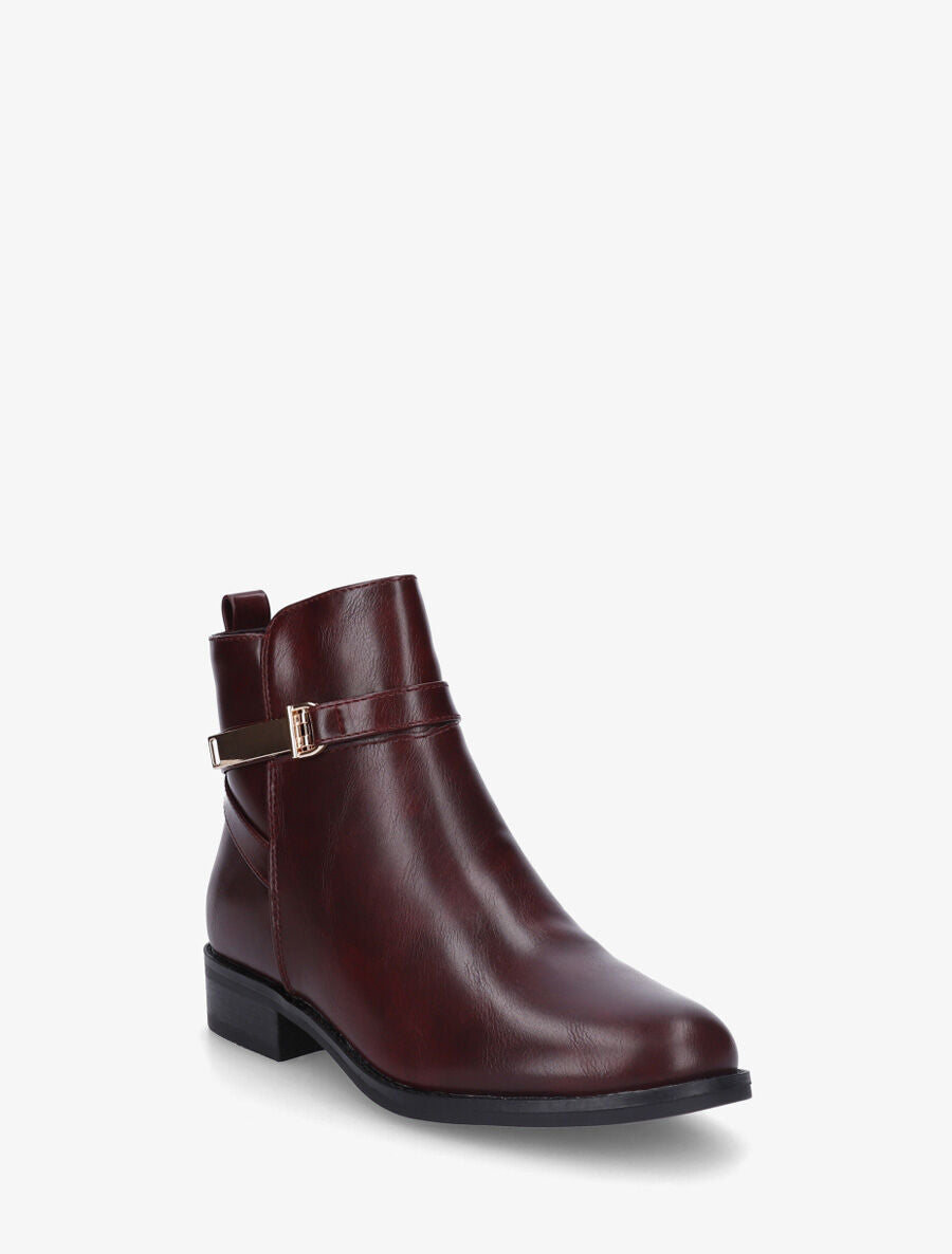 Bottines en simili à sangle dorée - Bordeaux - 2