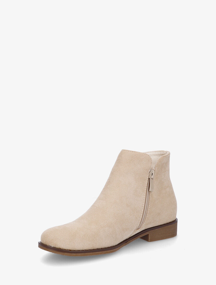 Bottines en suédine à zip décoratif - Beige - 3
