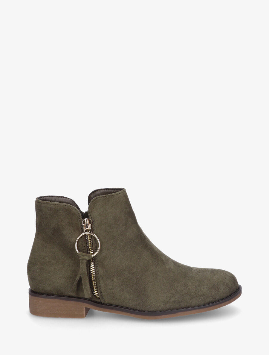 Bottines en suédine à zip décoratif - Kaki - 5