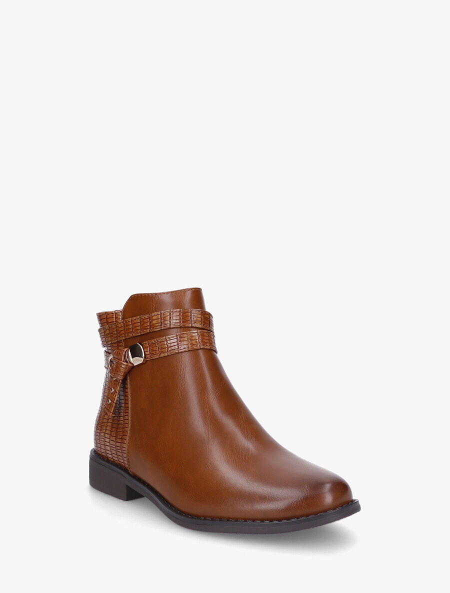 Bottines en simili à contrefort effet croco - Camel - 2