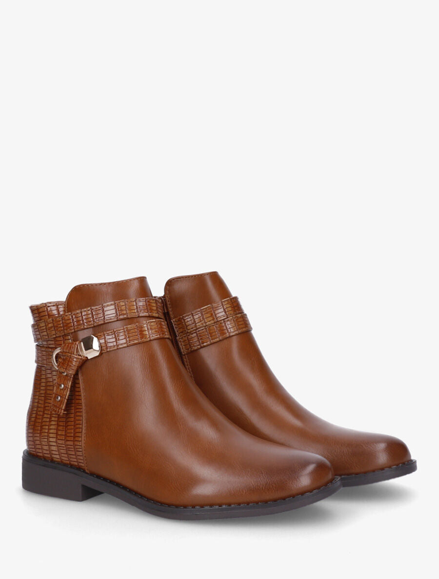 Bottines en simili à contrefort effet croco - Camel - 4
