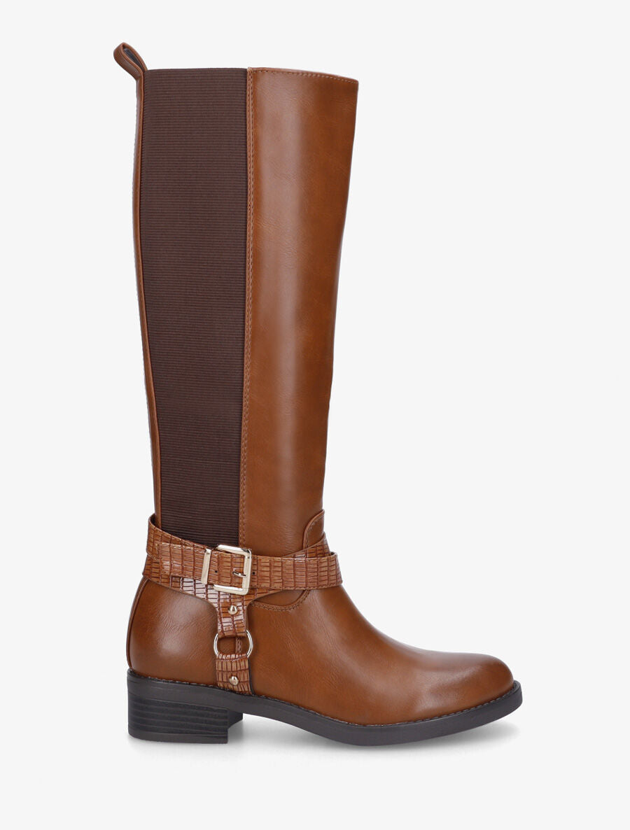Bottes élastiquées à détail effet croco - Camel - 5