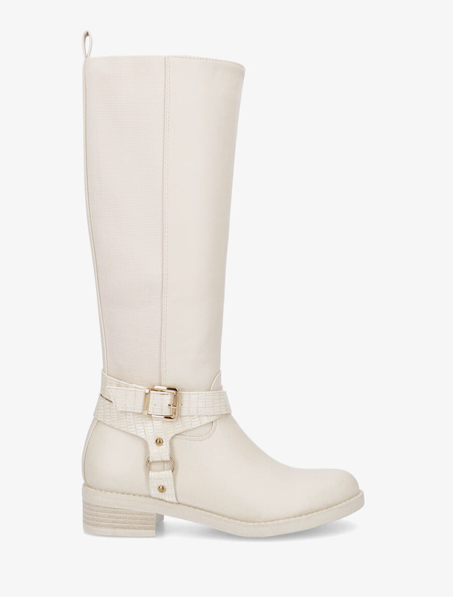 Bottes élastiquées à détail effet croco - Crème - 1